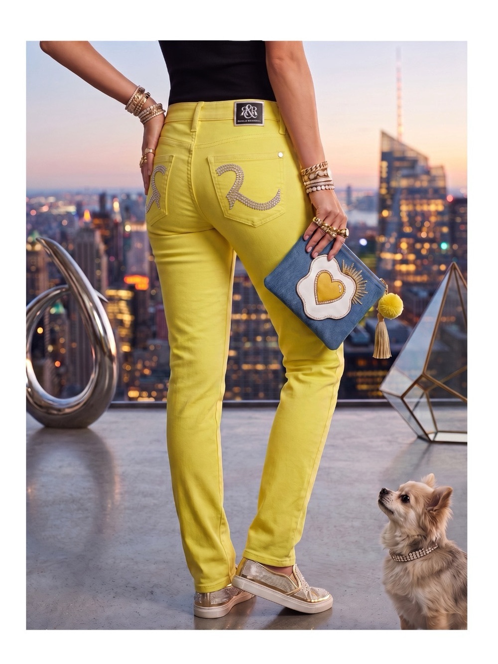 new Rock & Republic ☀︎︎ Swarovski® Crystal Kiedis Stretch Jeans ☀︎ Neon Yellow